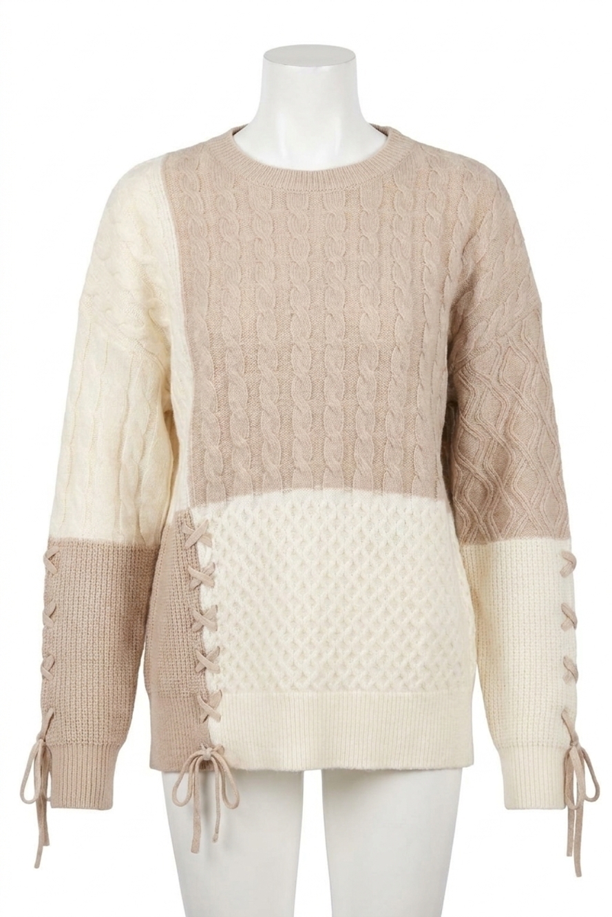 NEW AND THE WHY tied me up sweater in cream/latte